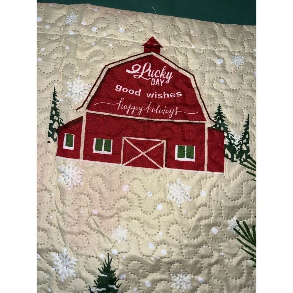 Vintage 3‎ Pcs King Merry Christmas Quilt Set Festive Bedspread Rustic Farmhouse